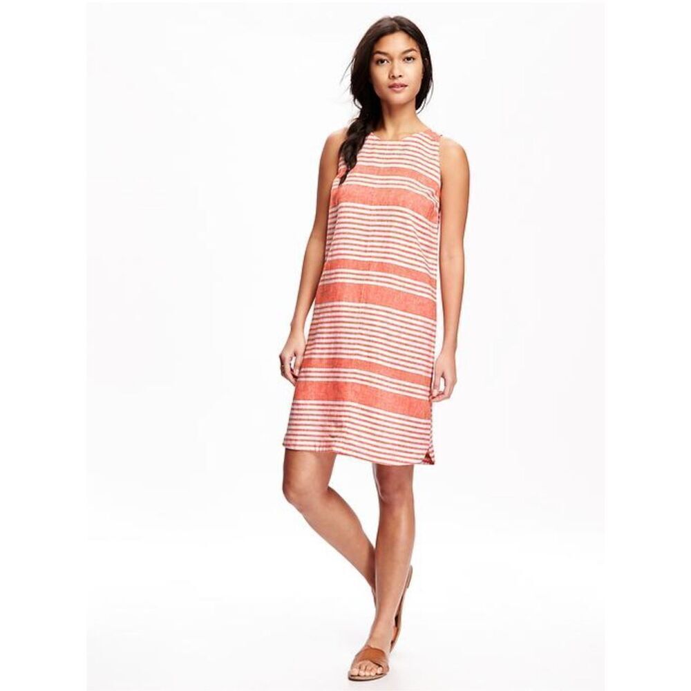 Old Navy Womens Coral Striped Sleeveless Linen Blend Shift Dress Size XXL
